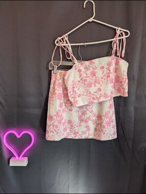 SHEIN Light Pink Knit Set with Floral Detail Summer Travel Beach Casual